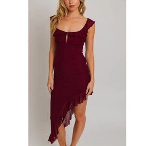 LE LIS COLLECTION SZ M Red Wine Asymmetrical Ruffled Sexy Dress
